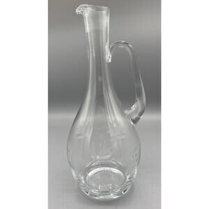 Vintage Etched Glass Decanter with Handle, Floral Pattern No Stopper